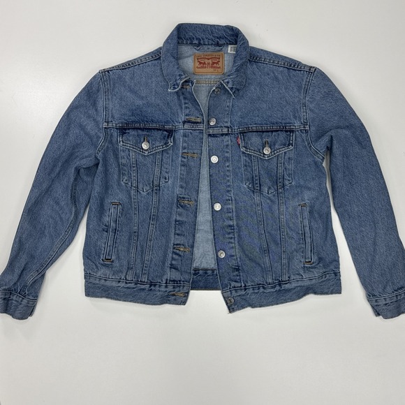 Levi's Denim Jacket Women's L Trucker Stretch Classic Biker Grunge Boho‎ Retro - Picture 1 of 15